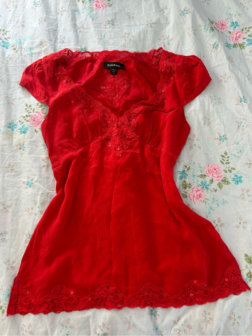Rare Silk Red Bebe Top